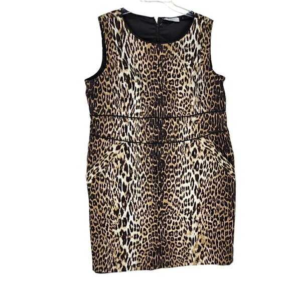 Tahari Plus Bodycon Leapord print Sleeveless Knee Length Dress Size 20L pockets - Picture 1 of 4